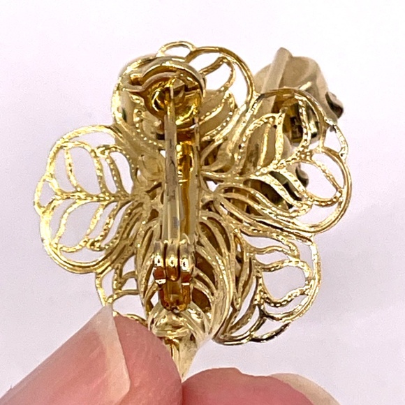 Vintage Unsigned Gold Tone Filigree Tussie Mussie Style Pin Brooch - Picture 5 of 7